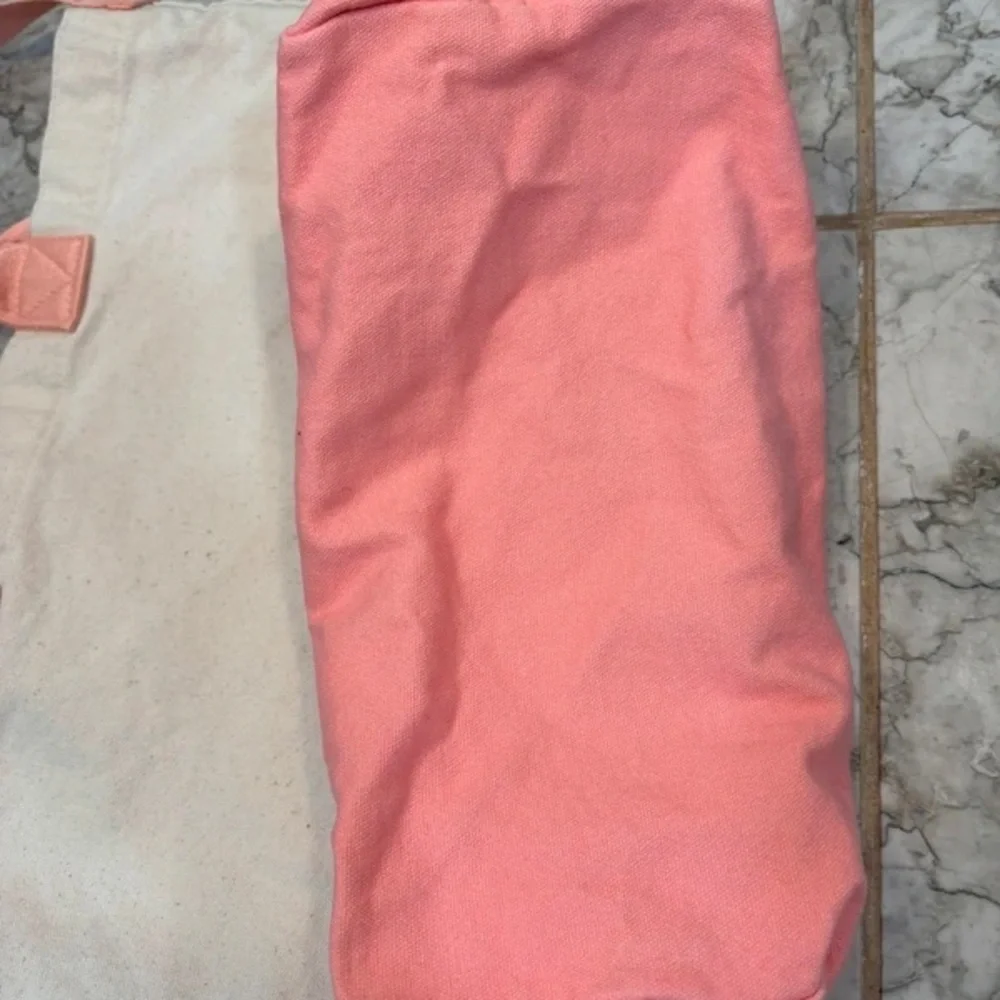 Victoria's Secret Cream and Pink Canvas Tote with Gold Logo